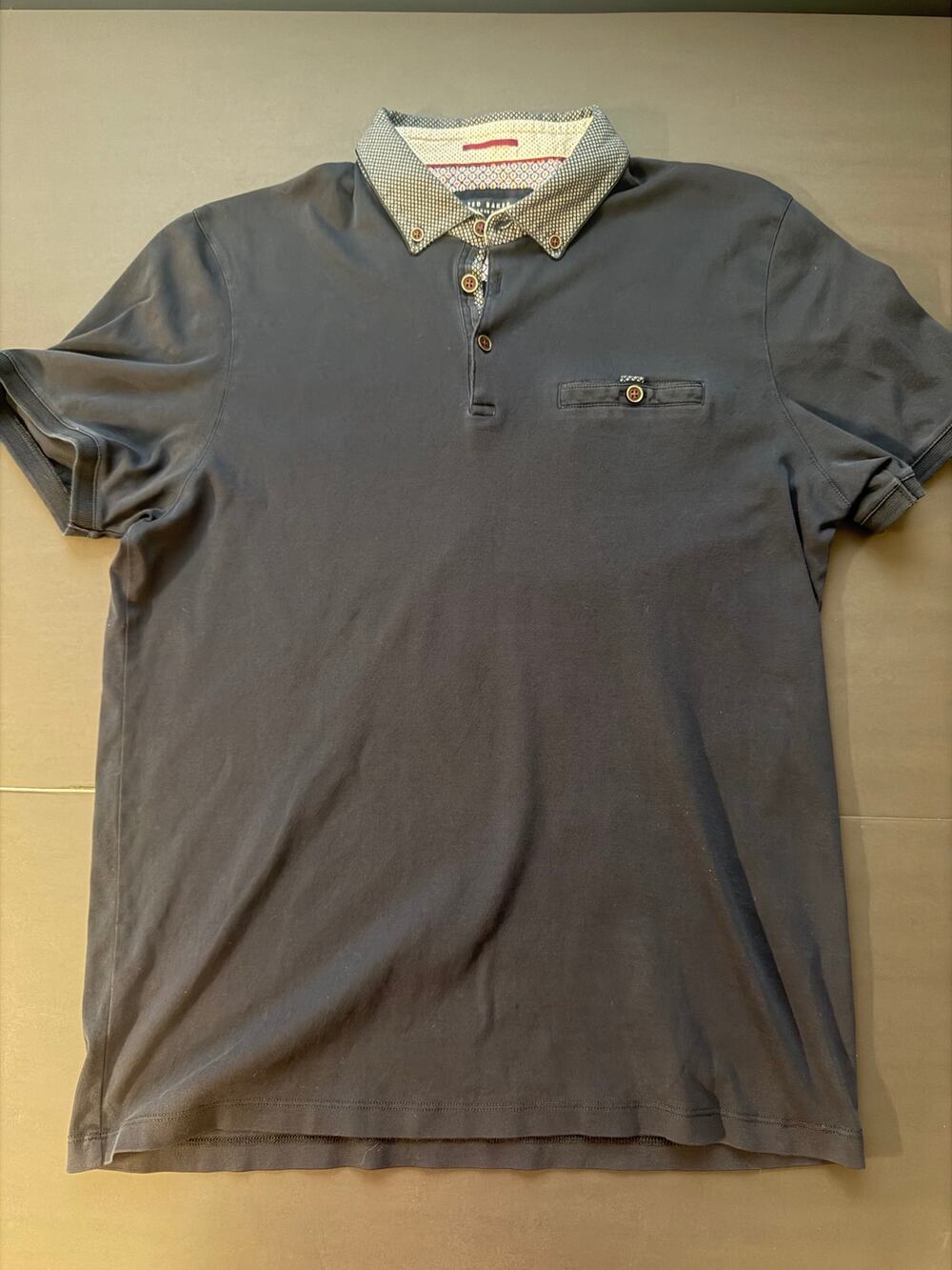 Ted Baker London Men’s 5 Navy Polo Shirt Contrast Collar Patterned Cotton 2 of 2